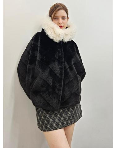 밍크 에코퍼 후드 자켓    Mink fur hood ECO jacket