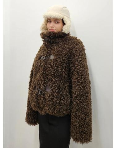 하이넥 시어링 에코자켓-초코브라운    high neck shearing fur ECO jacket