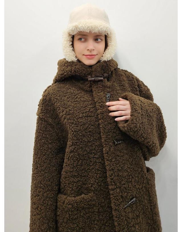 프리톤 후드 시어링 에코 코트 Hood shearing fur ECO coat 착용컷