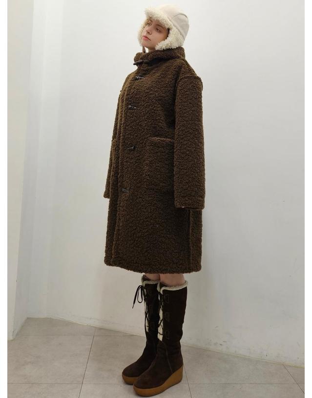 프리톤 후드 시어링 에코 코트 Hood shearing fur ECO coat 착용컷