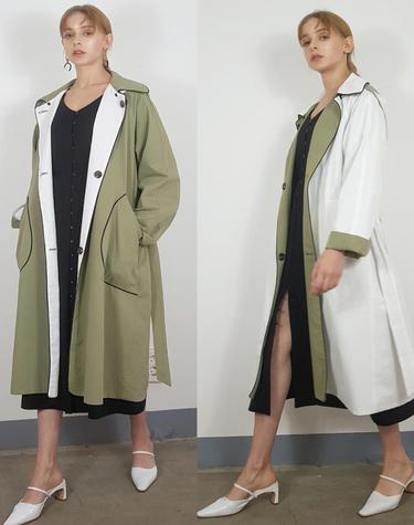 Reversible detachable hood khaki white coat