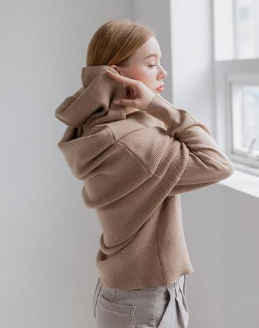 Muffler set hoody sweater-Beige