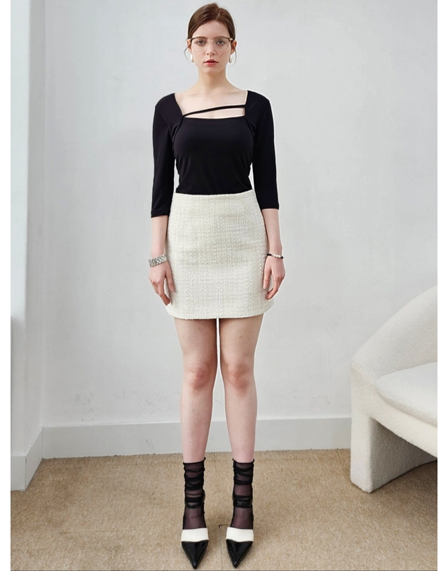 프리톤 스트링 포인트 스퀘어넥 탑 string square neck top 착용컷