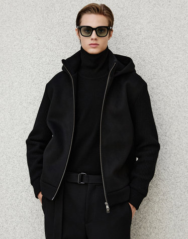 블랙 《Cashmere 10》 핸드메이드 하이브리드 점퍼