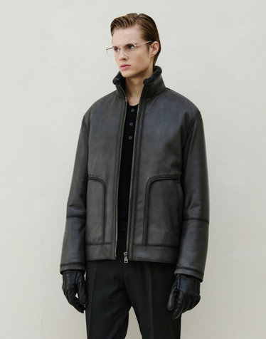 블랙 《Premium Leather》 양가죽 스탠드 칼라 무스탕