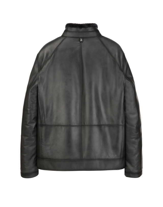 알레그리 블랙 《Premium Leather》 양가죽 스탠드 칼라 무스탕 차콜 그레이 착용컷