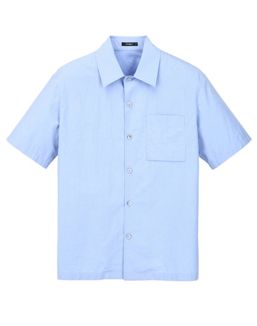 페일 블루《Garment Washed》코튼 솔리드 반팔 셔츠
