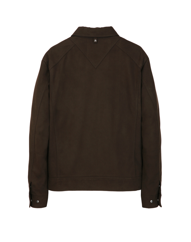 알레그리 다크브라운《Faux Suede》카라 블루종 점퍼 진한 브라운 착용컷