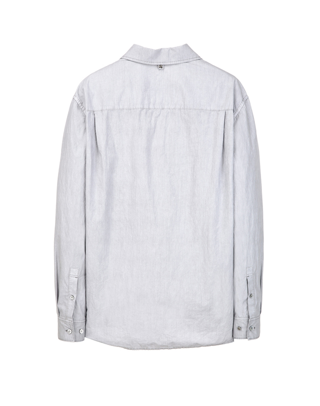 알레그리 라이트 그레이《Garment Washed》코튼 솔리드 튜닉 셔츠 착용컷