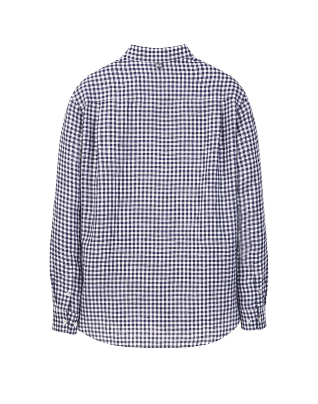 알레그리 ALBINI 네이비《GINGHAM CHECK》린넨 셔츠 착용컷