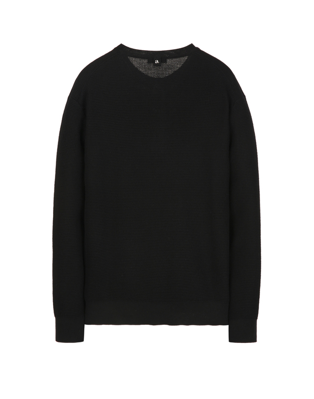 알레그리 베이지 《Merino Waffle》Henley Neck 스웨터 블랙 착용컷