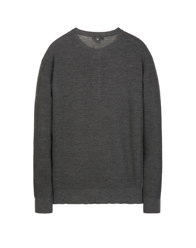 알레그리 다크 그레이 《Merino Waffle》Henley Neck 스웨터 진한 그레이 착용컷