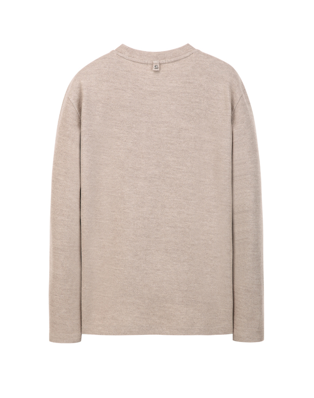 알레그리 다크베이지《WoolRib Jersey》롱 슬리브 티셔츠 진한 베이지 착용컷