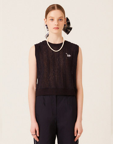 K LOGO LINEN KNIT VEST (NAVY)