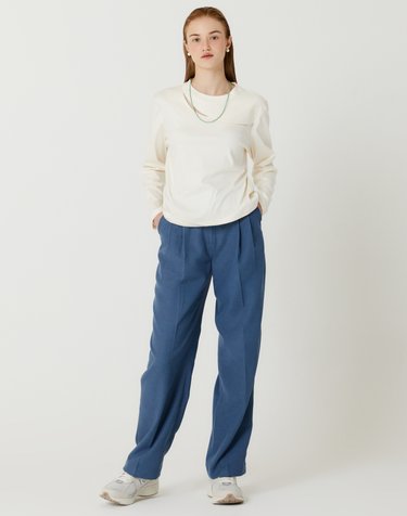 ROUND SLIT SILKET COTTON LONG SLEEVE T-SHIRTS(IVORY)