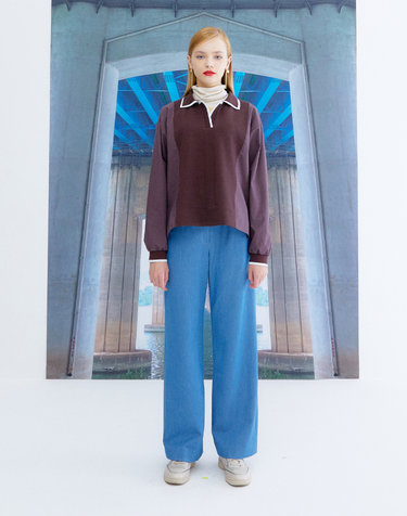 PIQUE LONGSLEEVE TOP_BROWN