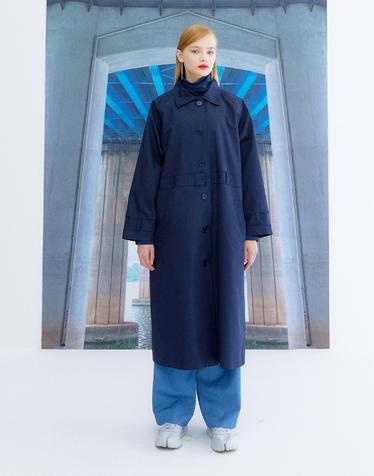 EMBROIDERY TRENCH SINGLE COAT_NAVY