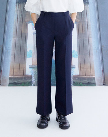 EMBROIDERY BELT PANTS_NAVY