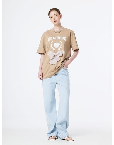 HEART LOGO LIBBON T-SHIRTS (BEIGE)
