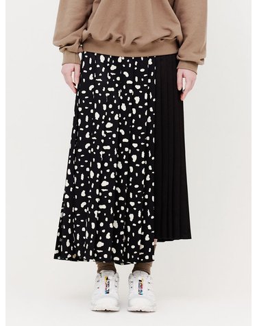 LEOPARD PLEATS MIX LONG SKIRT(BLACK)