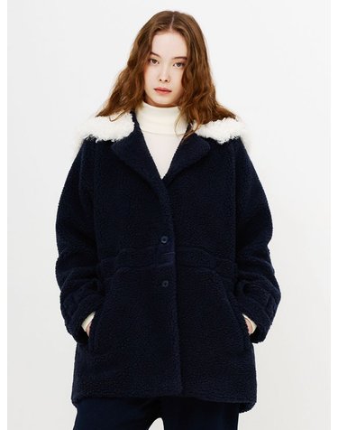 BELT EMBROIDERY SAILOR ECO FUR COAT(NAVY)