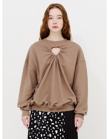 CUT OUT HEART SHIRRING SWEAT SHIRTS(TAUPE)