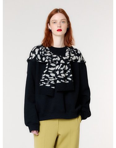 LEOPARD SHAWL LAYERD KINT TOP(BLACK)