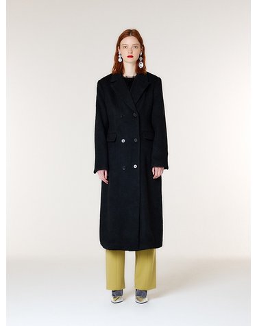 DOUBLE BREASTED SLIM WOOL COAT(BLACK)