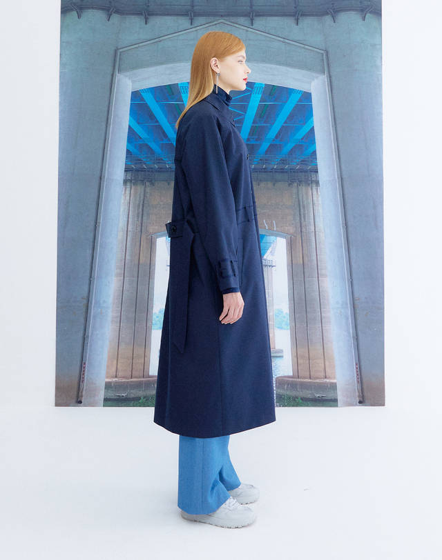 더스튜디오케이 EMBROIDERY TRENCH SINGLE COAT_NAVY 착용컷