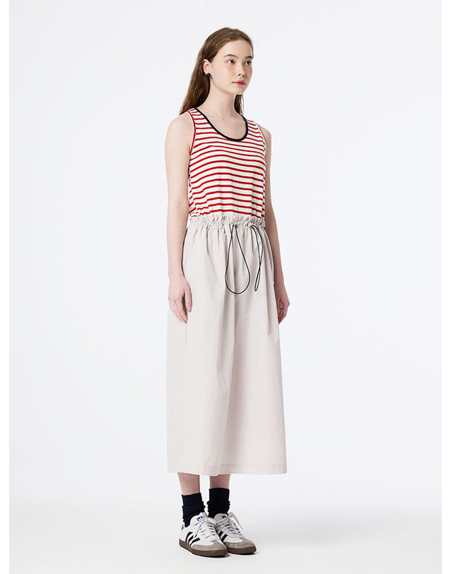 더스튜디오케이 MARINE STRIPE SLEEVELESS DRESS (RED) 착용컷