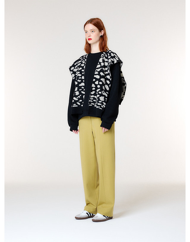 더스튜디오케이 LEOPARD SHAWL LAYERD KINT TOP(BLACK) 착용컷