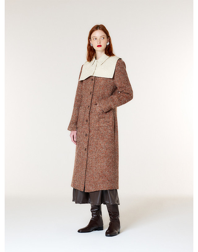 더스튜디오케이 WOOL TWEED COAT DRESS(BEIGE BROWN) 착용컷