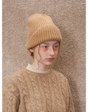 Hand Stiched Knit Beanie - Beige