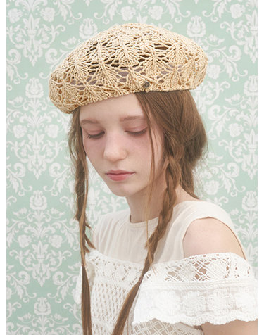 Crochet Knit Beret - Beige
