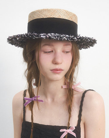 Tweed Boater Hat  - Black