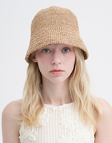 Knitting Straw Bonnet Hat - Beige