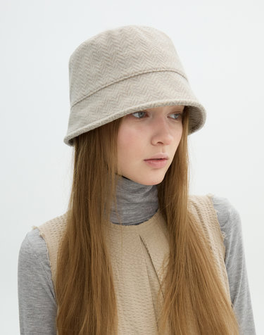 Petit Bucket Hat - Ivory Herringbone
