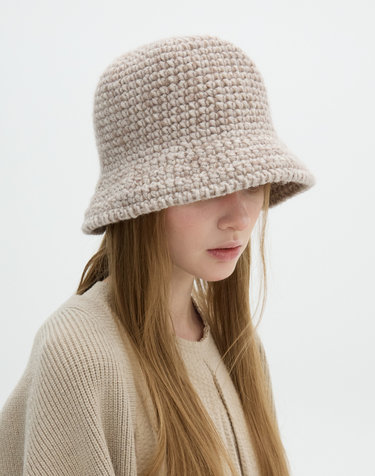 Knitting Bonnet Hat  - Beige Oatmeal