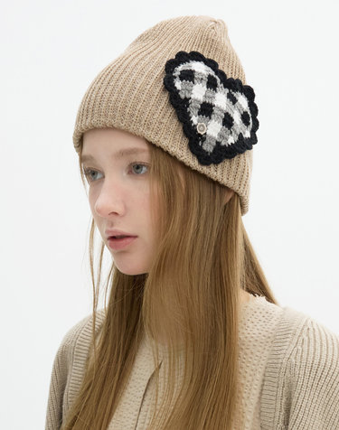 Tricot Heart Beanie - Beige