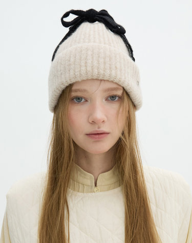 Ribbon Detail Beanie - Ivory