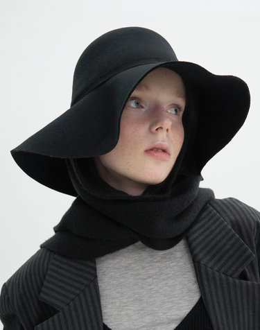 Knit Muffler Flare Hat - Black