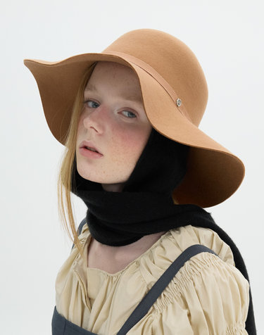 Knit Muffler Flare Hat - Camel Beige