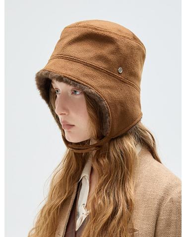 Short Brim Fur Ear Flap Cap - Brown