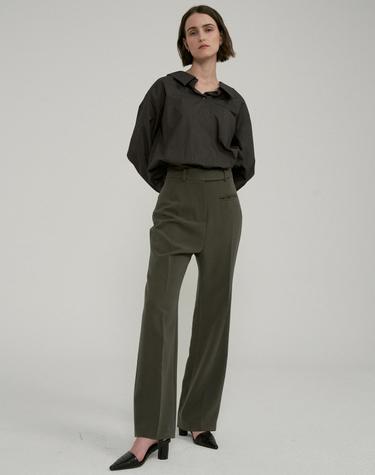 HIGH WAIST BUTTON POCKET PANTS (KHAKI)