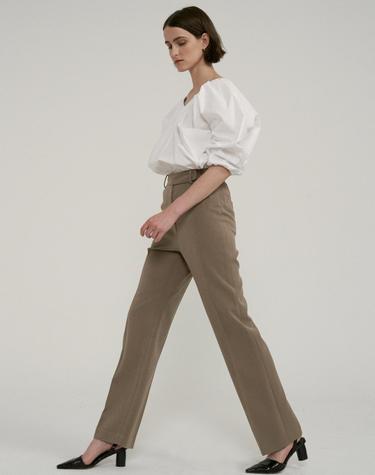 HIGH WAIST BUTTON POCKET PANTS (BROWN)