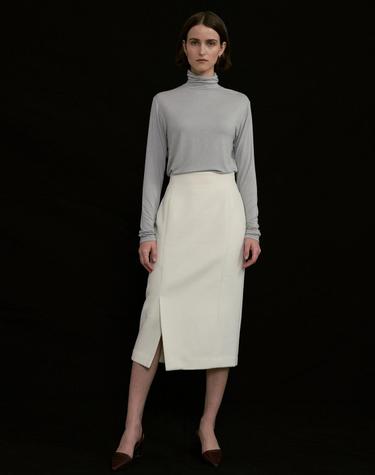 WOOL SLIT LONG SKIRT (CREAM)
