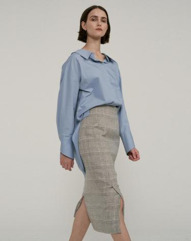WOOL SLIT LONG SKIRT (CHECK)