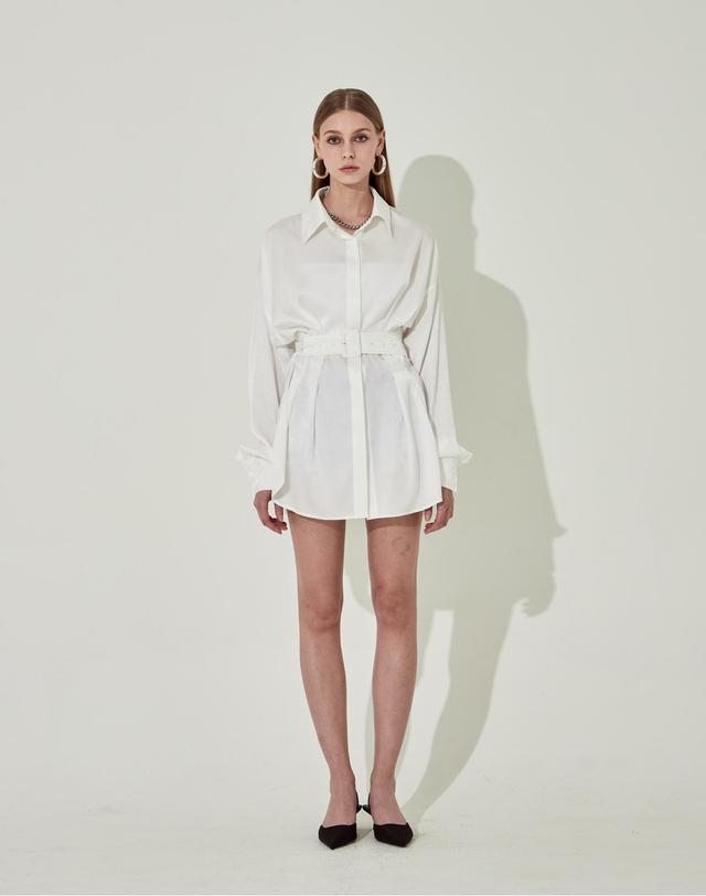 채뉴욕 The Boss Long Silk Shirts [White] 화이트 착용컷