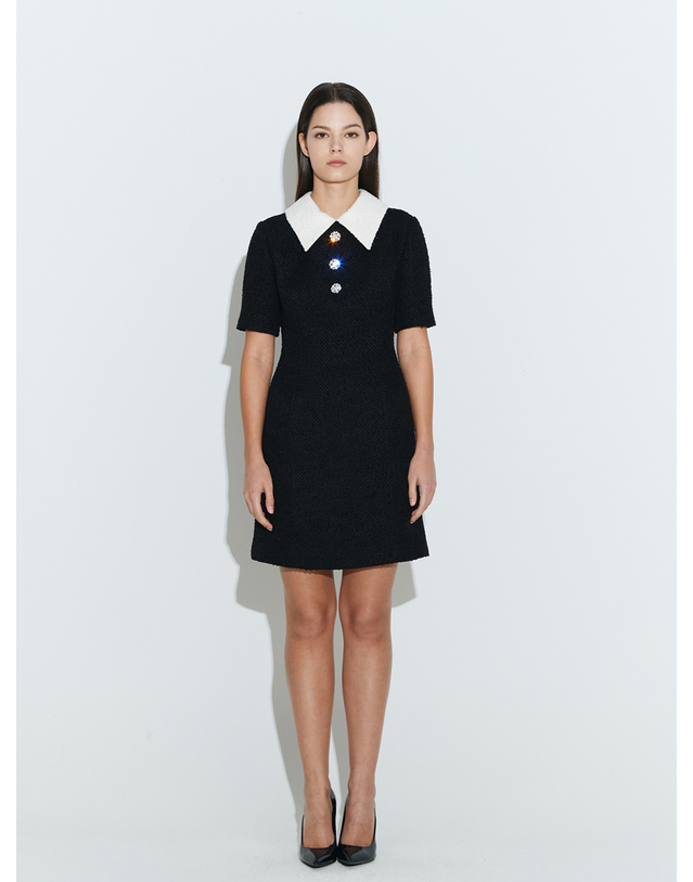 채뉴욕 Detatchable Collar Dress [Black&White] 착용컷