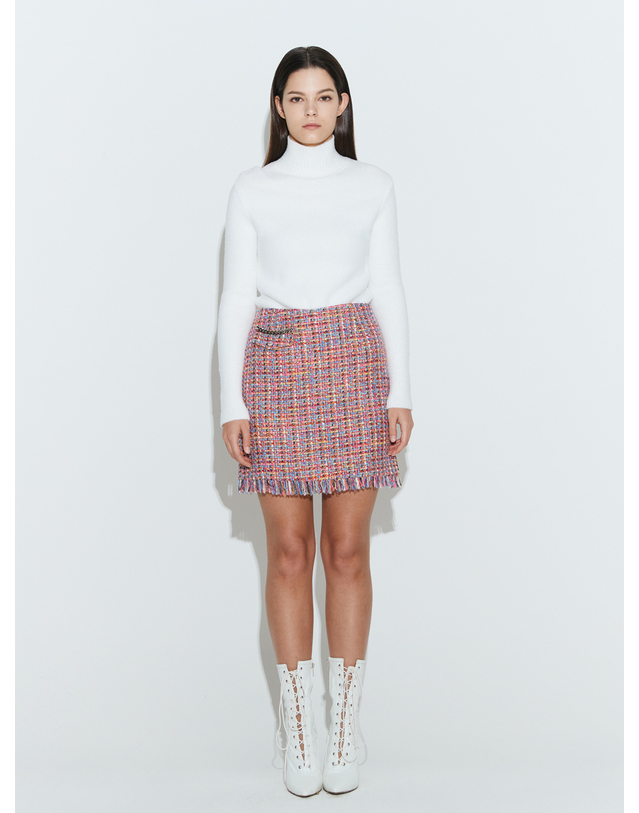 채뉴욕 Fringe Tweed Mini Skirt [Pink] 착용컷